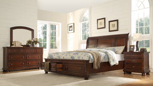 English Elm Baltimore Queen 4-Piece Bedroom Set in Transitional Dark Walnut — Storage Footboard, 7-Drawer Dresser, Mirror, Nightstand 808857634122