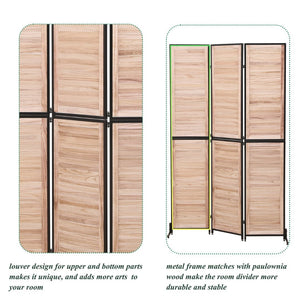 English Elm 3 Panel Paulownia Wood Louvered Folding Screen Freestanding Privacy Divider for Home W1757122147