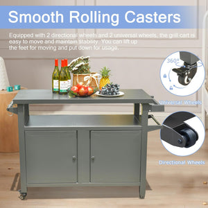 English Elm Grill Cart Outdoor Metal Rolling Prep Station with Lockable Cabinet and Caster Wheels Grey W1859P170274