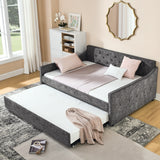 Hearth and Haven Full Size Daybed with Twin Size Trundle Upholstered Tufted Sofa Bed,  Waved Shape Arms W1413S00035