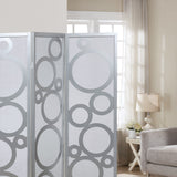 English Elm Arvada 4-Panel Wood Room Divider With Circle Pattern, Silver