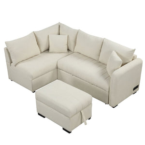 English Elm 82.6" Jacquard Sleeper Sectional with Usb Charging Ottoman Storage Modern Studio SG001440AAA