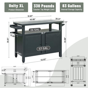 English Elm Grill Cart Outdoor Metal Rolling Prep Station with Lockable Cabinet and Caster Wheels Grey W1859P170274