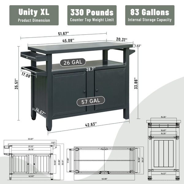 English Elm Grill Cart Outdoor Metal Rolling Prep Station with Lockable Cabinet and Caster Wheels Grey W1859P170274