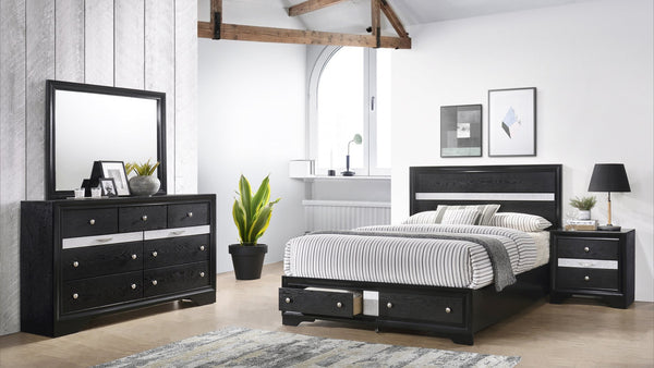 English Elm Traditional King 4-Piece Storage Bedroom Set in Black Engineered Wood with Headboard, Drawers, Dresser, Mirror, Nightstand (Elegant Durable Design) 808857543516