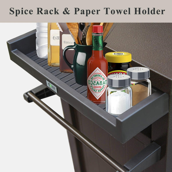 English Elm Grill Cart Outdoor Rolling Bbq Station with Locking Cabinet and Metal Storage Shelves W1859P170277