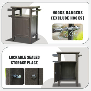 English Elm Grill Cart Outdoor Rolling Bbq Station with Locking Cabinet and Metal Storage Shelves W1859P170277