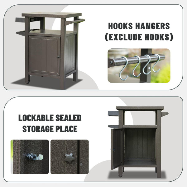 English Elm Grill Cart Outdoor Rolling Bbq Station with Locking Cabinet and Metal Storage Shelves W1859P170277
