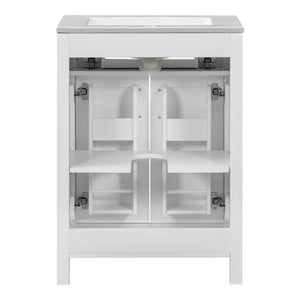 English Elm 24"Bathroom Vanity Combo with Ceramic Sink, Space-Saving Modern White Vanity with Gold Handles, 2 Doors WF323088AAK