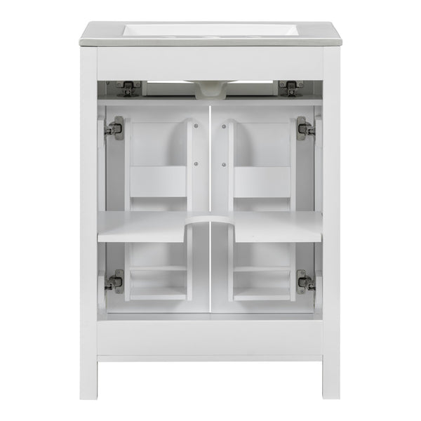 English Elm 24"Bathroom Vanity Combo with Ceramic Sink, Space-Saving Modern White Vanity with Gold Handles, 2 Doors WF323088AAK