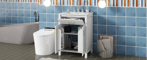 English Elm 24"Bathroom Vanity Combo with Ceramic Sink, Space-Saving Modern White Vanity with Gold Handles, 2 Doors WF323088AAK