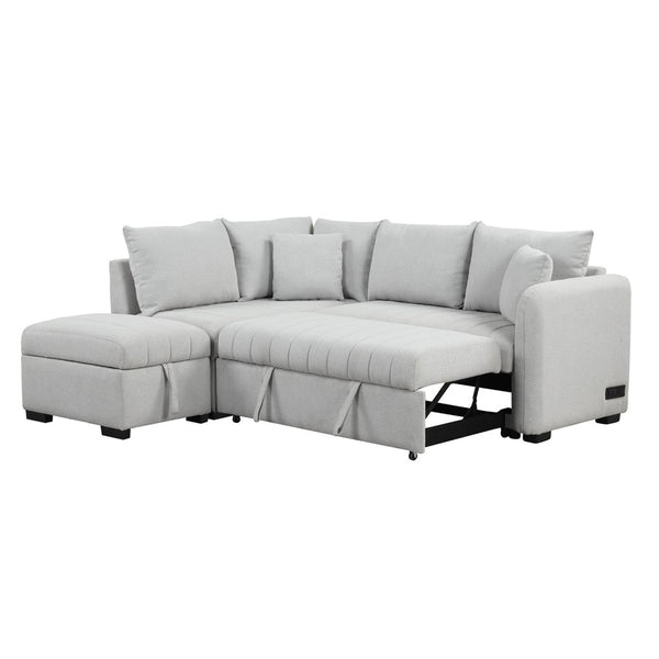 English Elm 82.6" Jacquard Sleeper Sectional with Usb Charging Ottoman Storage Modern Studio SG001440AAE