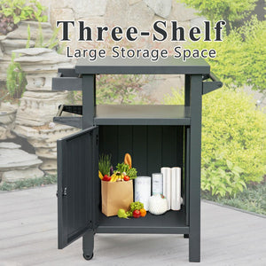 English Elm Grill Cart Outdoor Rolling Bbq Station with Locking Cabinet and Metal Storage Shelves W1859P170278
