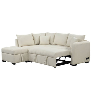 English Elm 82.6" Jacquard Sleeper Sectional with Usb Charging Ottoman Storage Modern Studio SG001440AAA