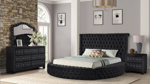 English Elm HAZEL King 5 PC Bedroom Set Velvet Tufted Headboard w/ Speakers & USB, Black/Navy/Gray/Cream B009S00808