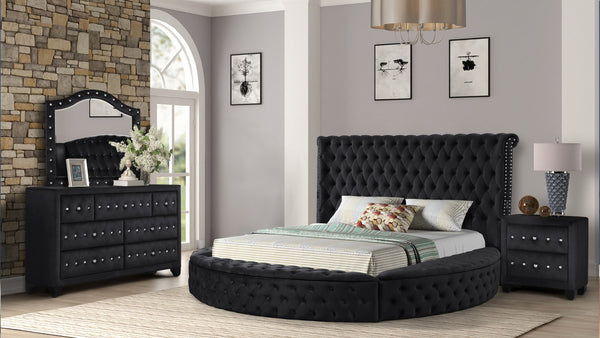 English Elm HAZEL King 5 PC Bedroom Set Velvet Tufted Headboard w/ Speakers & USB, Black/Navy/Gray/Cream B009S00808