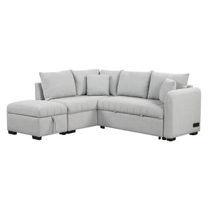 English Elm 82.6" Jacquard Sleeper Sectional with Usb Charging Ottoman Storage Modern Studio SG001440AAE