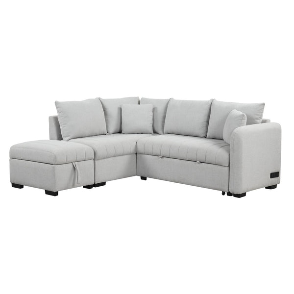 English Elm 82.6" Jacquard Sleeper Sectional with Usb Charging Ottoman Storage Modern Studio SG001440AAE