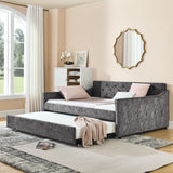 Hearth and Haven Full Size Daybed with Twin Size Trundle Upholstered Tufted Sofa Bed,  Waved Shape Arms W1413S00035