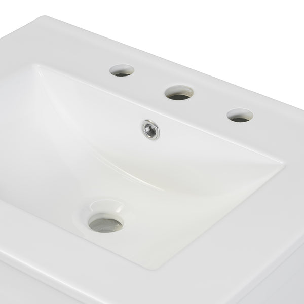 English Elm 24"Bathroom Vanity Combo with Ceramic Sink, Space-Saving Modern White Vanity with Gold Handles, 2 Doors WF323088AAK