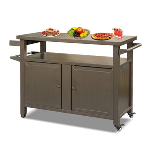 English Elm Grill Cart Outdoor Metal Rolling Prep Station with Lockable Cabinet and Caster Wheels Brown W1859P170173