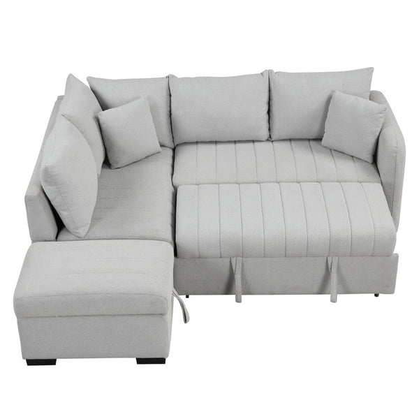 English Elm 82.6" Jacquard Sleeper Sectional with Usb Charging Ottoman Storage Modern Studio SG001440AAE