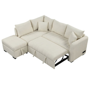 English Elm 82.6" Jacquard Sleeper Sectional with Usb Charging Ottoman Storage Modern Studio SG001440AAA