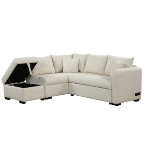 English Elm 82.6" Jacquard Sleeper Sectional with Usb Charging Ottoman Storage Modern Studio SG001440AAA