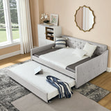 Hearth and Haven Full Size Daybed with Twin Size Trundle Upholstered Tufted Sofa Bed,  Waved Shape Arms W1413S00036