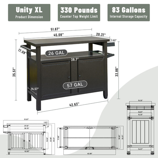 English Elm Grill Cart Outdoor Metal Rolling Prep Station with Lockable Cabinet and Caster Wheels Brown W1859P170173