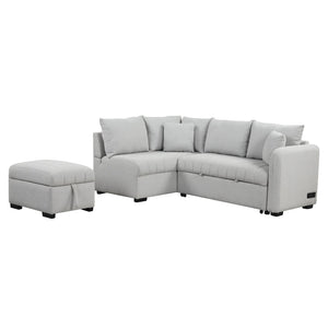 English Elm 82.6" Jacquard Sleeper Sectional with Usb Charging Ottoman Storage Modern Studio SG001440AAE