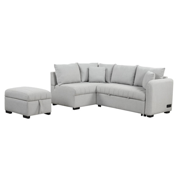 English Elm 82.6" Jacquard Sleeper Sectional with Usb Charging Ottoman Storage Modern Studio SG001440AAE