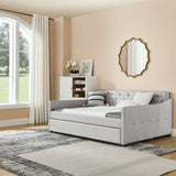 Hearth and Haven Full Size Daybed with Twin Size Trundle Upholstered Tufted Sofa Bed,  Waved Shape Arms W1413S00036