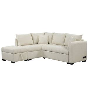 English Elm 82.6" Jacquard Sleeper Sectional with Usb Charging Ottoman Storage Modern Studio SG001440AAA