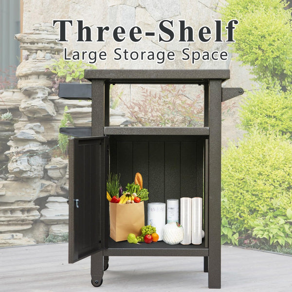 English Elm Grill Cart Outdoor Rolling Bbq Station with Locking Cabinet and Metal Storage Shelves W1859P170277