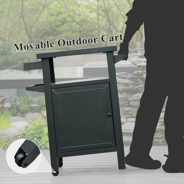 English Elm Grill Cart Outdoor Rolling Bbq Station with Locking Cabinet and Metal Storage Shelves W1859P170278