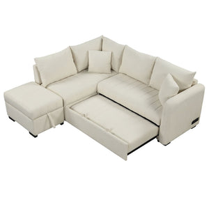 English Elm 82.6" Jacquard Sleeper Sectional with Usb Charging Ottoman Storage Modern Studio SG001440AAA