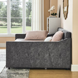 Hearth and Haven Full Size Daybed with Twin Size Trundle Upholstered Tufted Sofa Bed,  Waved Shape Arms W1413S00035