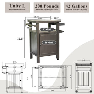 English Elm Grill Cart Outdoor Rolling Bbq Station with Locking Cabinet and Metal Storage Shelves W1859P170277