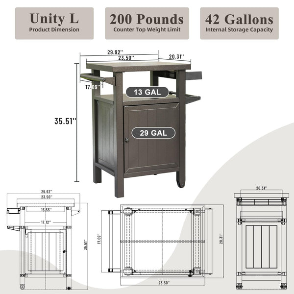 English Elm Grill Cart Outdoor Rolling Bbq Station with Locking Cabinet and Metal Storage Shelves W1859P170277