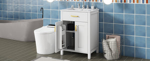 English Elm 24"Bathroom Vanity Combo with Ceramic Sink, Space-Saving Modern White Vanity with Gold Handles, 2 Doors WF323088AAK