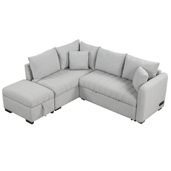 English Elm 82.6" Jacquard Sleeper Sectional with Usb Charging Ottoman Storage Modern Studio SG001440AAE