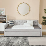 Hearth and Haven Full Size Daybed with Twin Size Trundle Upholstered Tufted Sofa Bed,  Waved Shape Arms W1413S00036