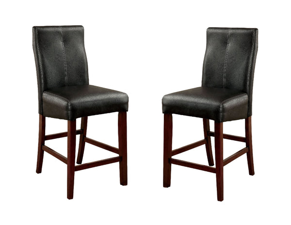 English Elm Beautifully Transitional 2pc Counter Height Parson Chairs in Brown Cherry Leatherette with Contrast Stitching and Solid Wood Frame B011P170229