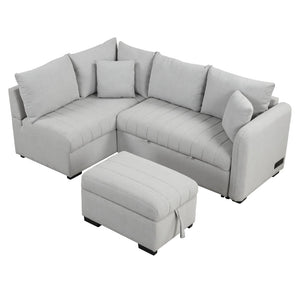 English Elm 82.6" Jacquard Sleeper Sectional with Usb Charging Ottoman Storage Modern Studio SG001440AAE