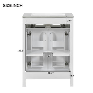 English Elm 24"Bathroom Vanity Combo with Ceramic Sink, Space-Saving Modern White Vanity with Gold Handles, 2 Doors WF323088AAK