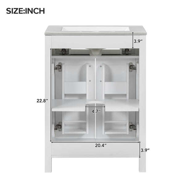 English Elm 24"Bathroom Vanity Combo with Ceramic Sink, Space-Saving Modern White Vanity with Gold Handles, 2 Doors WF323088AAK