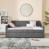 Hearth and Haven Full Size Daybed with Twin Size Trundle Upholstered Tufted Sofa Bed,  Waved Shape Arms W1413S00035