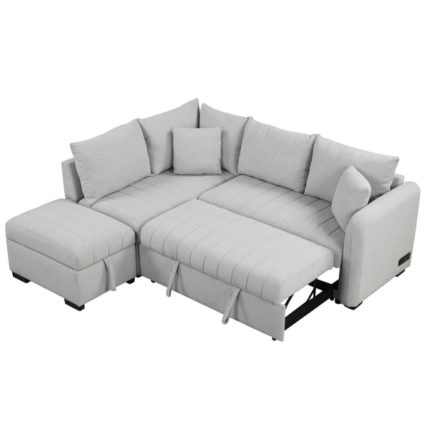 English Elm 82.6" Jacquard Sleeper Sectional with Usb Charging Ottoman Storage Modern Studio SG001440AAE