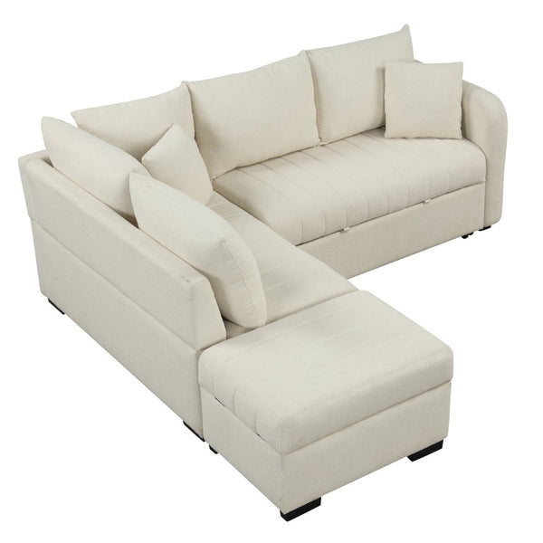 English Elm 82.6" Jacquard Sleeper Sectional with Usb Charging Ottoman Storage Modern Studio SG001440AAA
